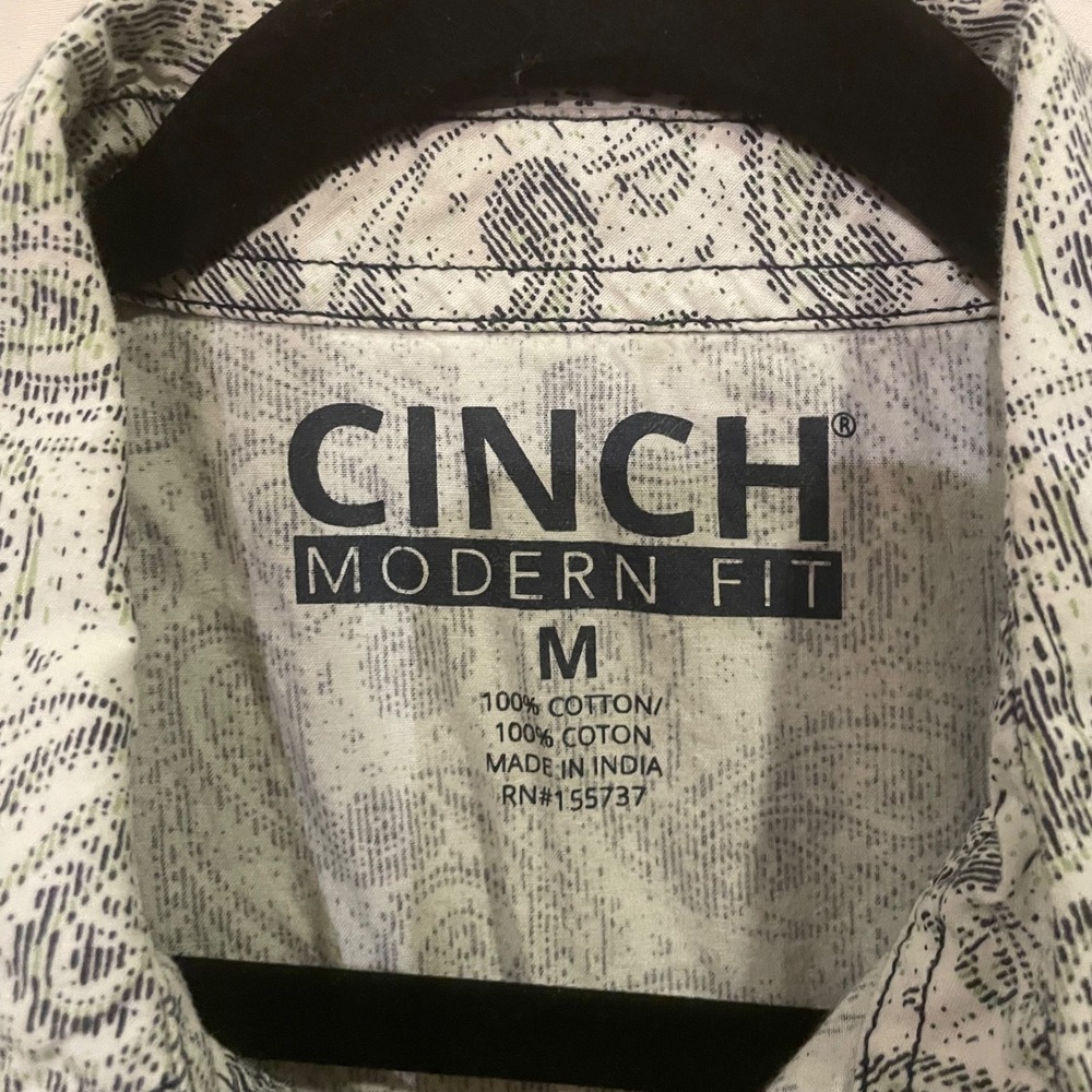 Cinch Men's Modern Fit Western Paisley Print shirt 100% Cotton Snap Front Size M